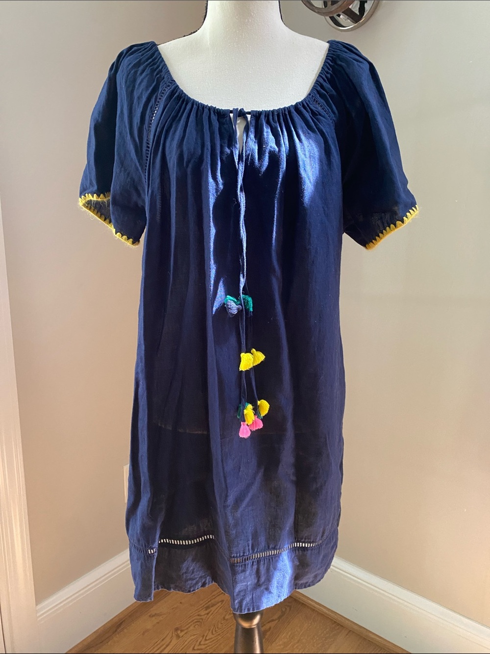 J Crew size medium navy blue lightweight coverup mini dress swim beach cotton